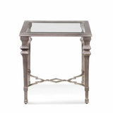 Silver Leaf Metal End Side Square Accent Table