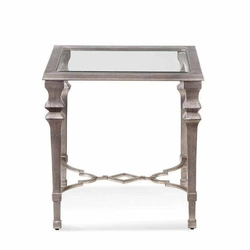 Silver Leaf Metal End Side Square Accent Table