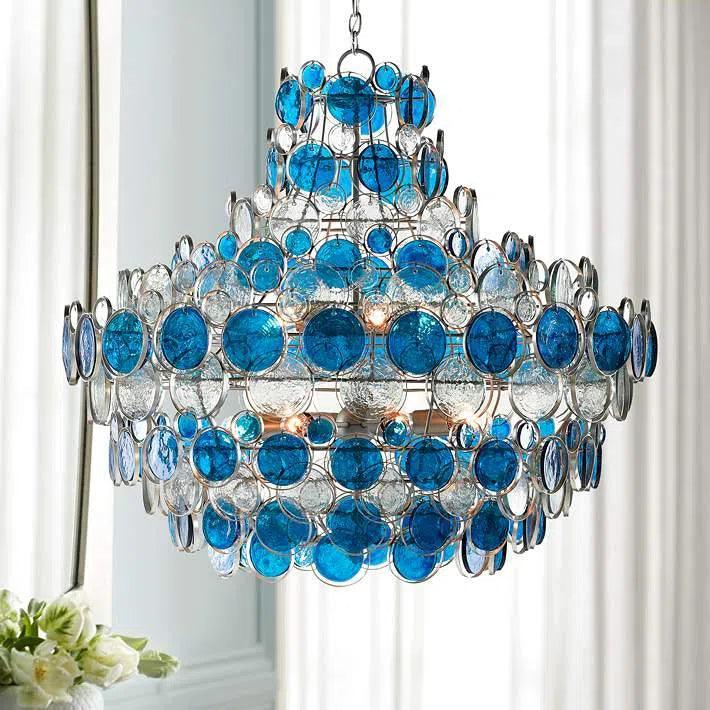 Silver Leaf Painted Silver Blue Galahad Blue Chandelier