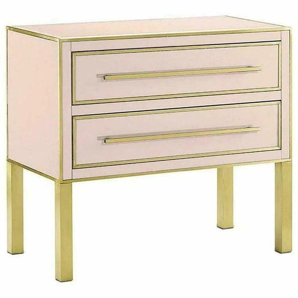 Silver Peony Satin Brass Arden Pink Chest Accent Cabinet Accent Cabinets LOOMLAN By Currey & Co
