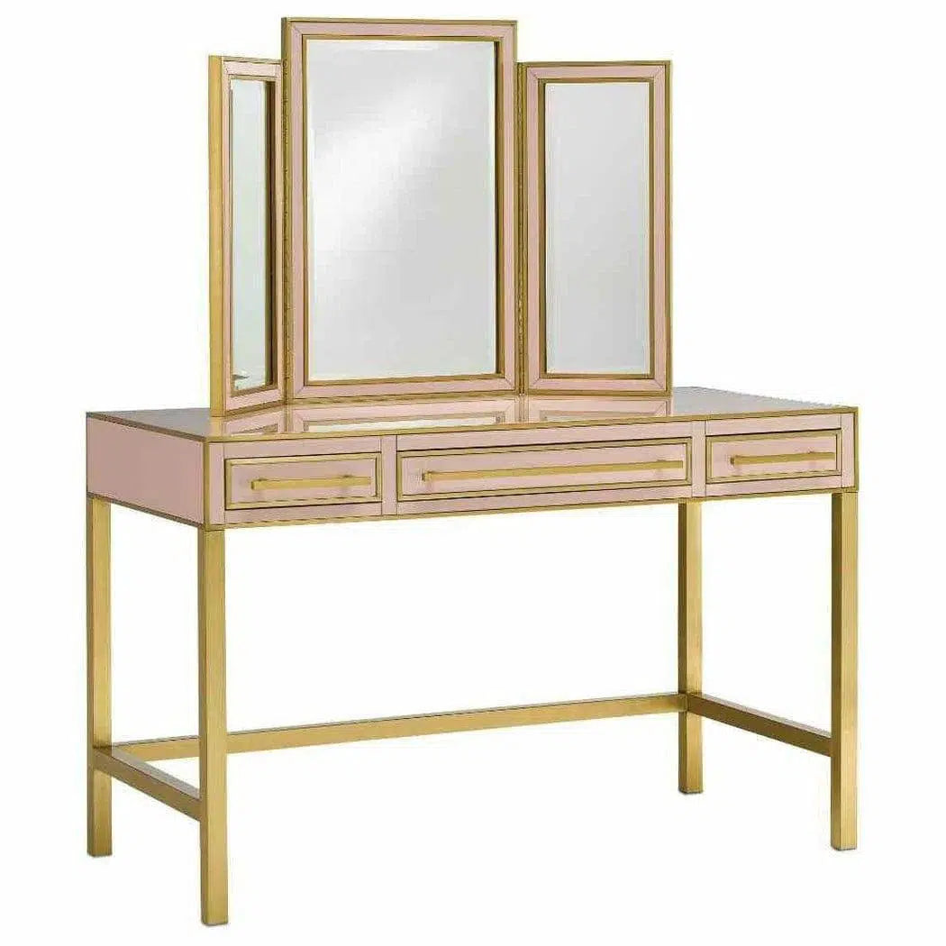 Silver Peony Satin Brass Arden Pink Vanity Mirror