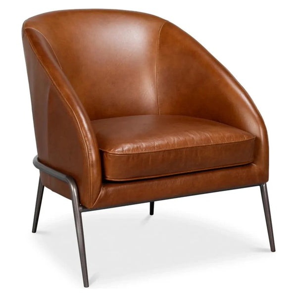 Simmons Modern Havana Brown Leather Chair-Accent Chairs-Sarreid-LOOMLAN