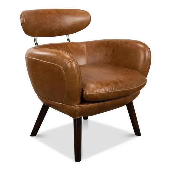 Sinclair Arm Chair Unique Leather Accent Chair - LOOMLAN - Sarreid - Accent Chairs