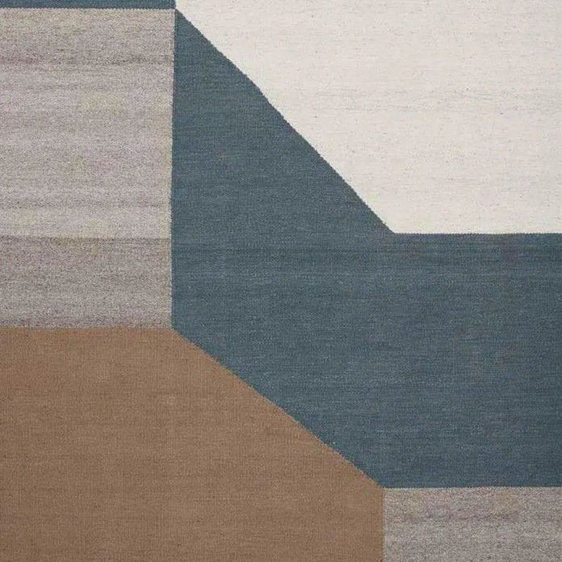 Sky Blue Grey Beige White Handmade Wool Rug