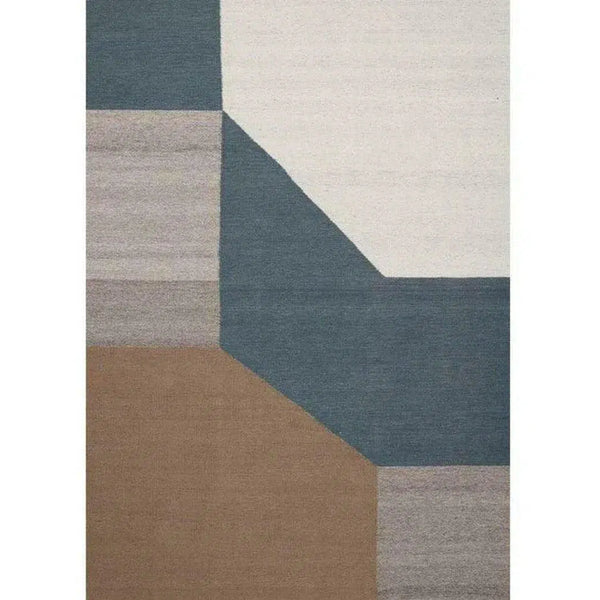 Sky Blue Grey Beige White Handmade Wool Rug