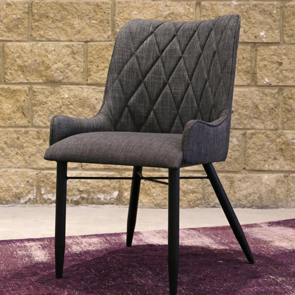 Slate Grey 2PC Set Linen Seat Over Iron Base Full Back Dining Chairs LOOMLAN By LHIMPORTS