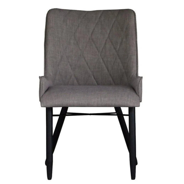 Slate Grey 2PC Set Linen Seat Over Iron Base Full Back Dining Chairs LOOMLAN By LHIMPORTS