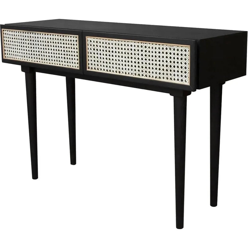 Slim Black Console Table Drawers Wood Wood Base