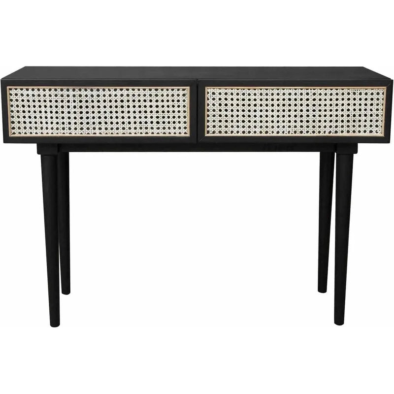 Slim Black Console Table Drawers Wood Wood Base