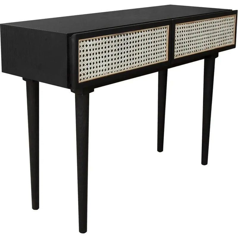 Slim Black Console Table Drawers Wood Wood Base