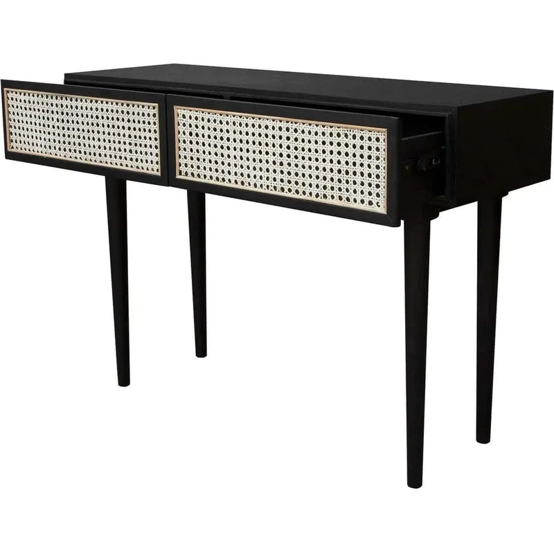 Slim Black Console Table Drawers Wood Wood Base