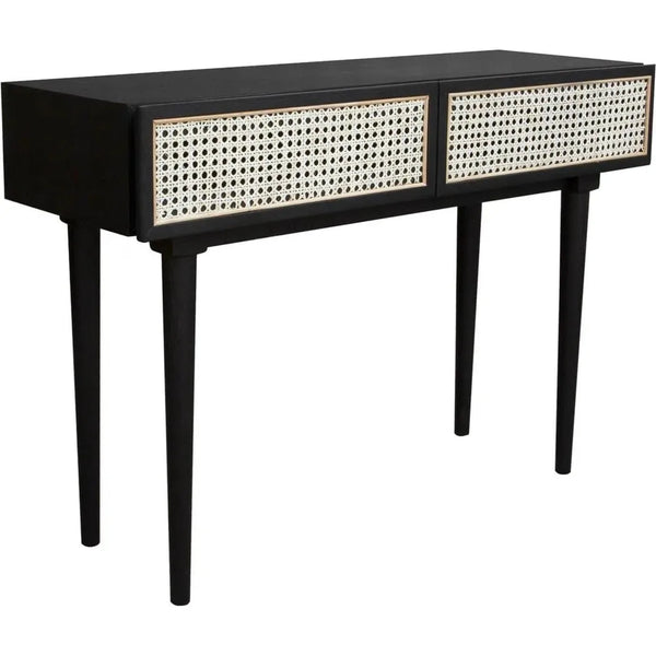 Slim Black Console Table Drawers Wood Wood Base