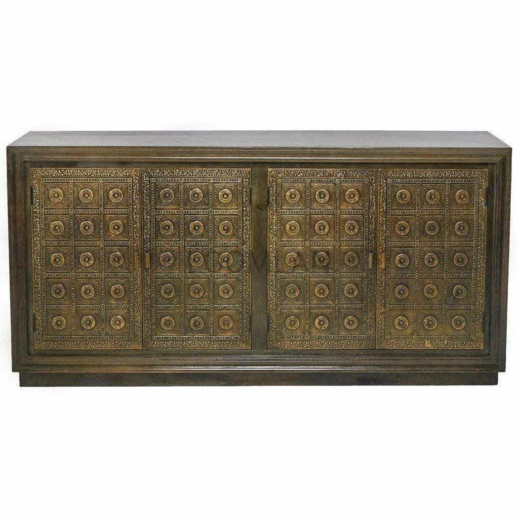 Slim Circle 4 Brass Doors Wood Base Sideboard