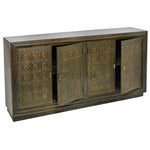 Slim Circle 4 Brass Doors Wood Base Sideboard