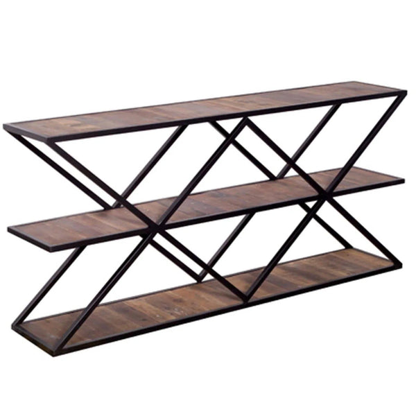 Slim Industrial Console Table with Shelf Reclaimed Wood Top Console Tables LOOMLAN By LHIMPORTS
