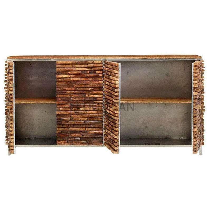 Slim Rustic Plank Wood Sideboard Buffet