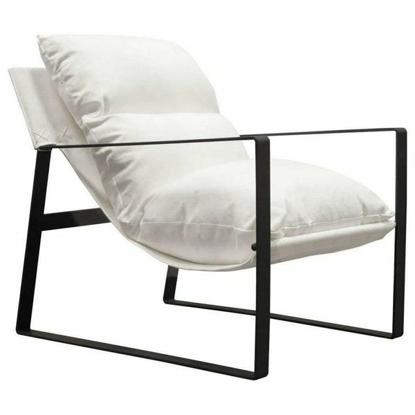 Sling Accent Chair in White Linen Fabric and Metal Frame Club Chairs LOOMLAN By Diamond Sofa