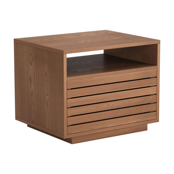 Slit Wooden Brown Nightstand