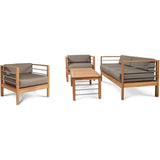 SoHo 4PC Teak Outdoor Patio Deep Set Sunbrella Cushion-Outdoor Lounge Sets-HiTeak-Grey-LOOMLAN