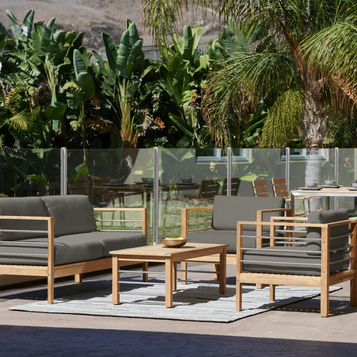 SoHo Teak Patio Deep Sofa Set with Sunbrella 4PC - LOOMLAN - HiTeak - Outdoor Sofas & Loveseats