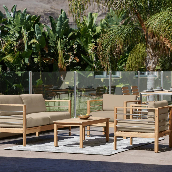 SoHo Teak Patio Deep Sofa Set with Sunbrella 4PC - LOOMLAN - HiTeak - Outdoor Sofas & Loveseats