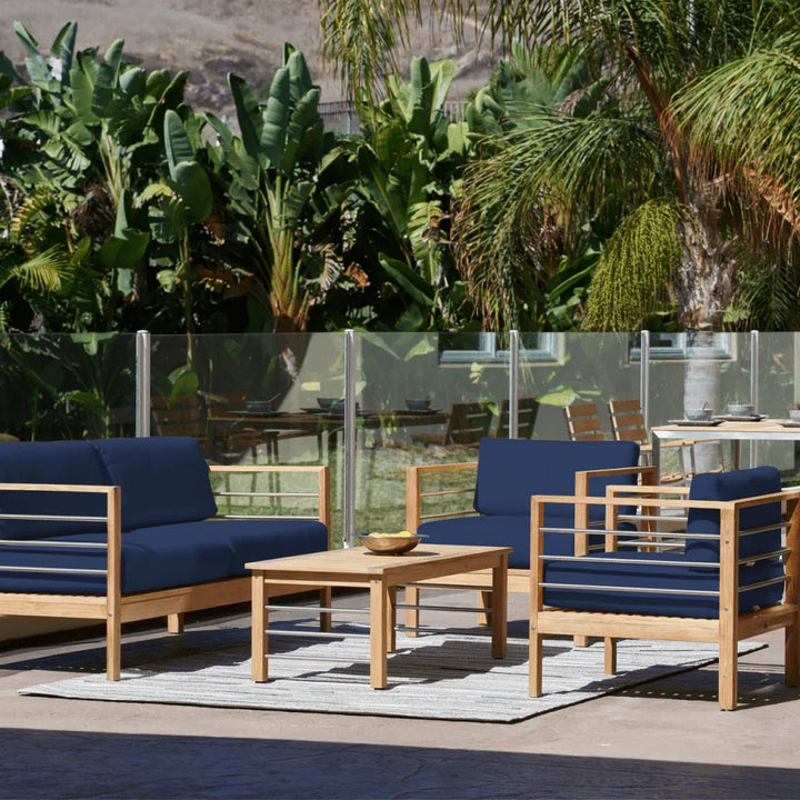 SoHo Teak Patio Deep Sofa Set with Sunbrella 4PC - LOOMLAN - HiTeak - Outdoor Sofas & Loveseats