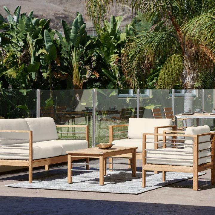 SoHo Teak Patio Deep Sofa Set with Sunbrella 4PC - LOOMLAN - HiTeak - Outdoor Sofas & Loveseats