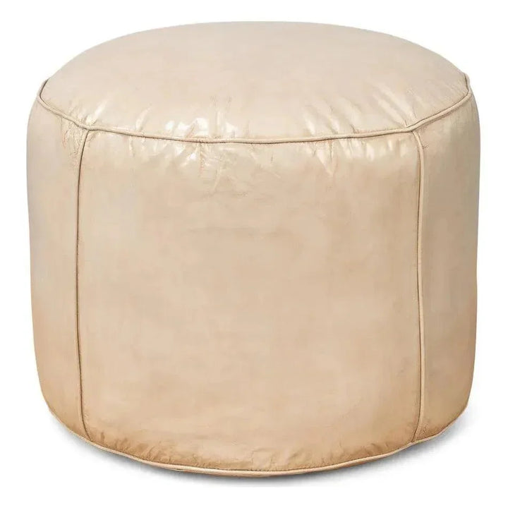 Soccerball Leather Beige Stool - LOOMLAN - Sarreid - Poufs and Stools