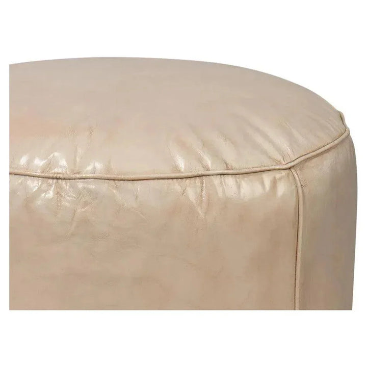 Soccerball Leather Beige Stool - LOOMLAN - Sarreid - Poufs and Stools