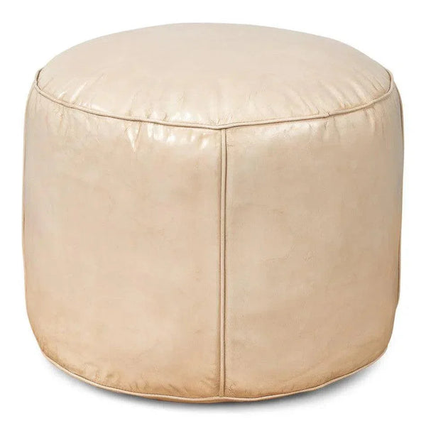 Soccerball Leather Beige Stool - LOOMLAN - Sarreid - Poufs and Stools