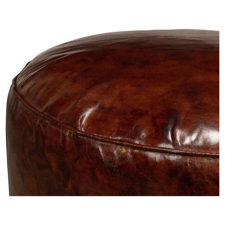 Soccerball Round Leather Stool - LOOMLAN - Sarreid - Poufs and Stools