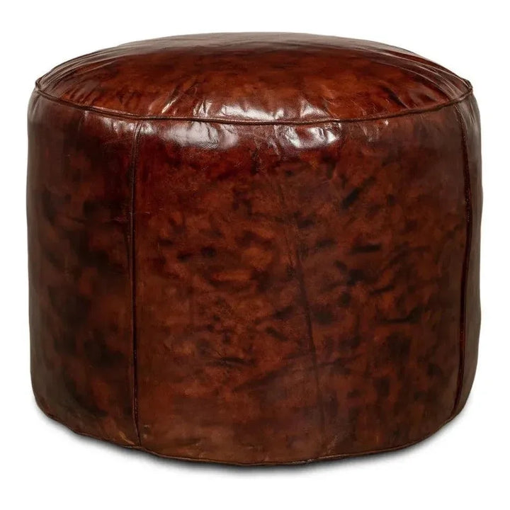 Soccerball Round Leather Stool - LOOMLAN - Sarreid - Poufs and Stools
