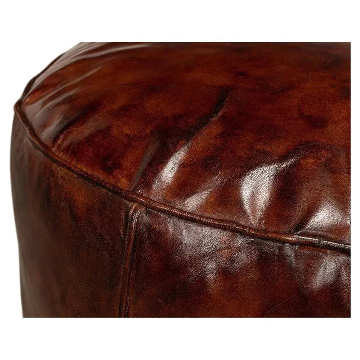 Soccerball Round Leather Stool - LOOMLAN - Sarreid - Poufs and Stools