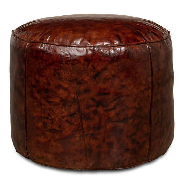Soccerball Round Leather Stool - LOOMLAN - Sarreid - Poufs and Stools