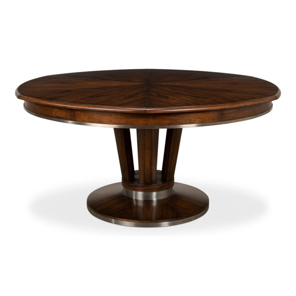 Soho Jupe Extendable Round Dining Table Solid Walnut-Dining Tables-Sarreid-LOOMLAN