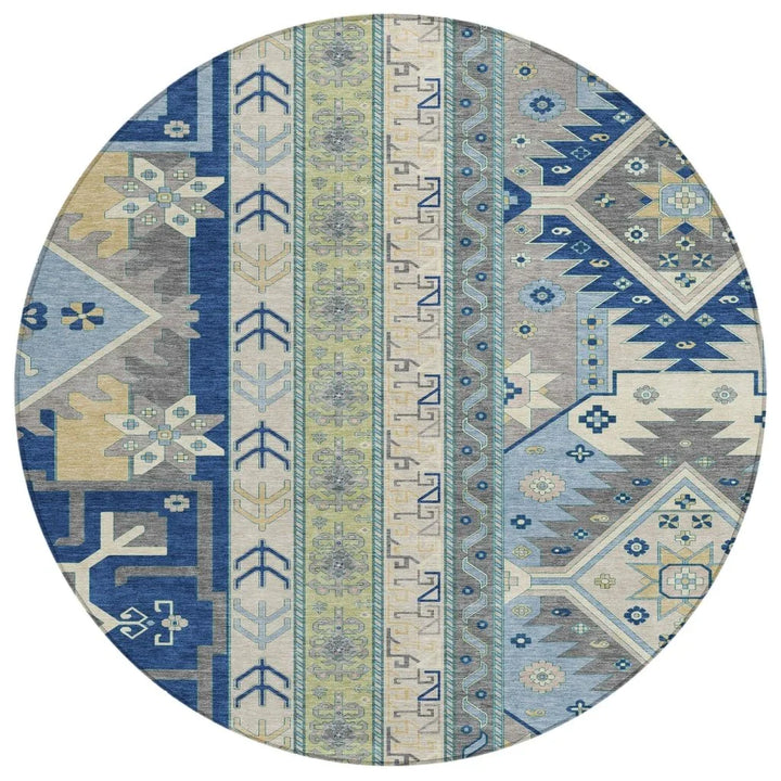 Solara Blue Washable Indoor-Outdoor Rug-Outdoor Rugs-LOOMLAN Rugs-8' x 8'-LOOMLAN