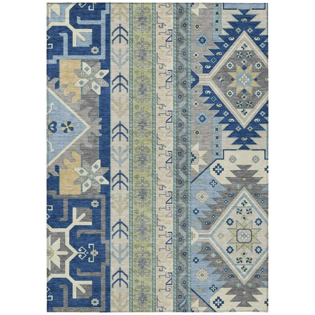 Solara Blue Washable Indoor-Outdoor Rug - LOOMLAN