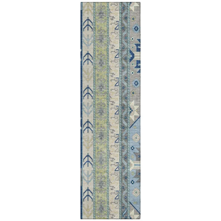 Solara Blue Washable Indoor-Outdoor Rug-Outdoor Rugs-LOOMLAN Rugs-2'3" x 7'6"-LOOMLAN