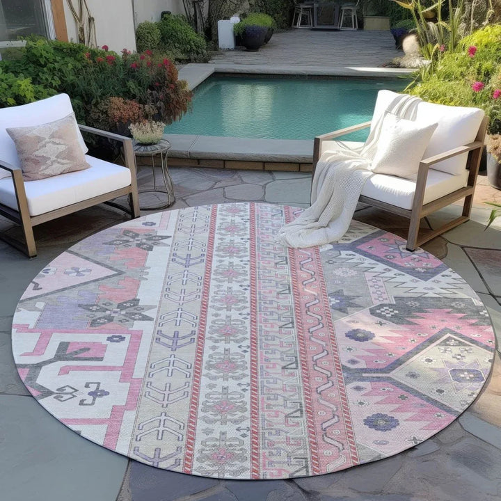 Solara Pink Washable Indoor-Outdoor Rug-Outdoor Rugs-LOOMLAN Rugs-LOOMLAN