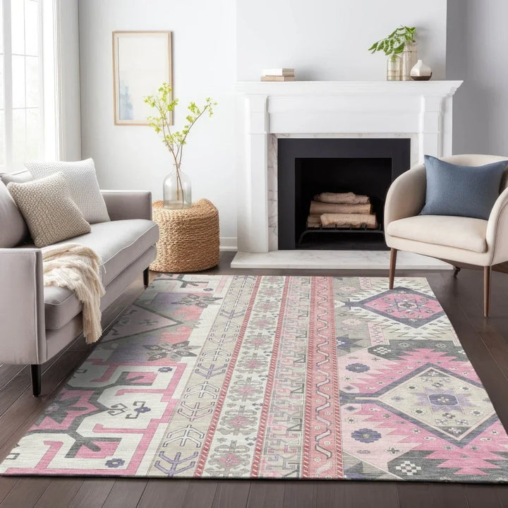 Solara Pink Washable Indoor-Outdoor Rug-Outdoor Rugs-LOOMLAN Rugs-LOOMLAN
