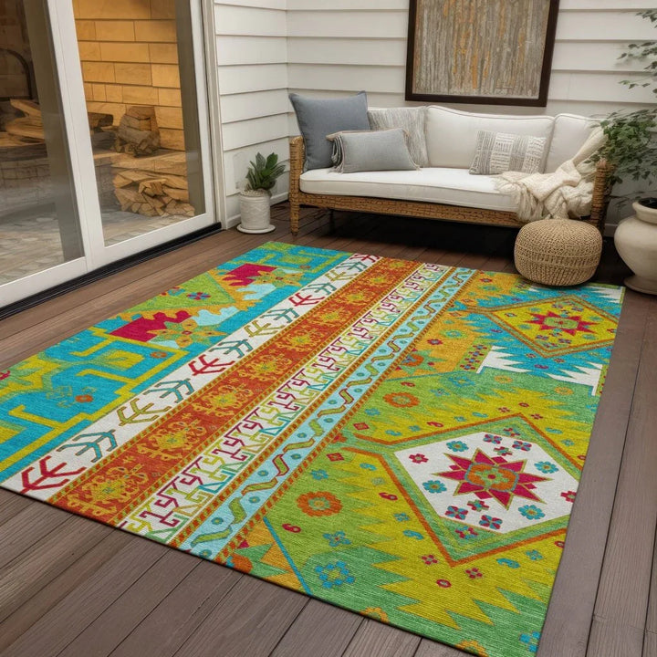 Solara Teal Washable Indoor-Outdoor Rug-Outdoor Rugs-LOOMLAN Rugs-LOOMLAN