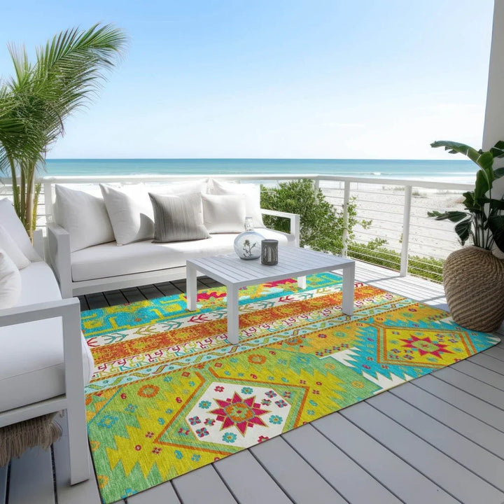 Solara Teal Washable Indoor-Outdoor Rug-Outdoor Rugs-LOOMLAN Rugs-LOOMLAN