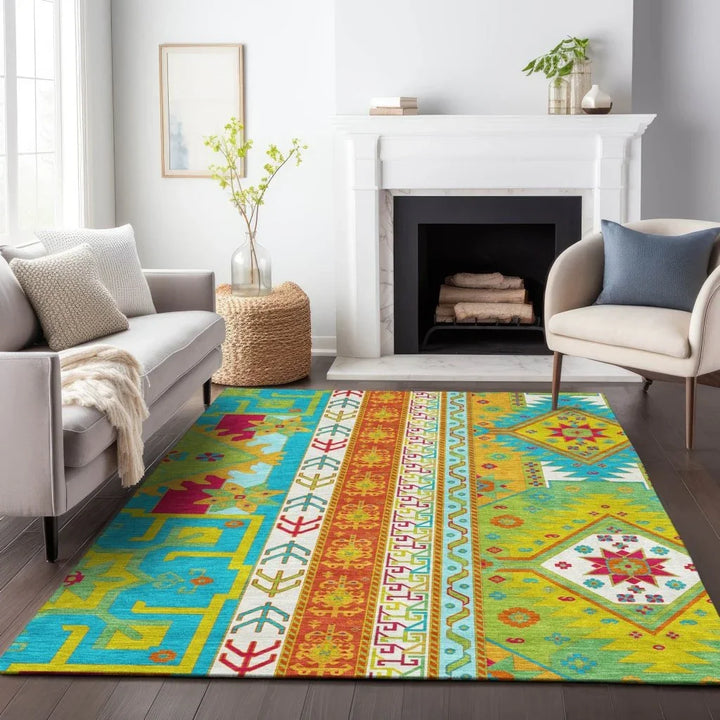 Solara Teal Washable Indoor-Outdoor Rug-Outdoor Rugs-LOOMLAN Rugs-LOOMLAN