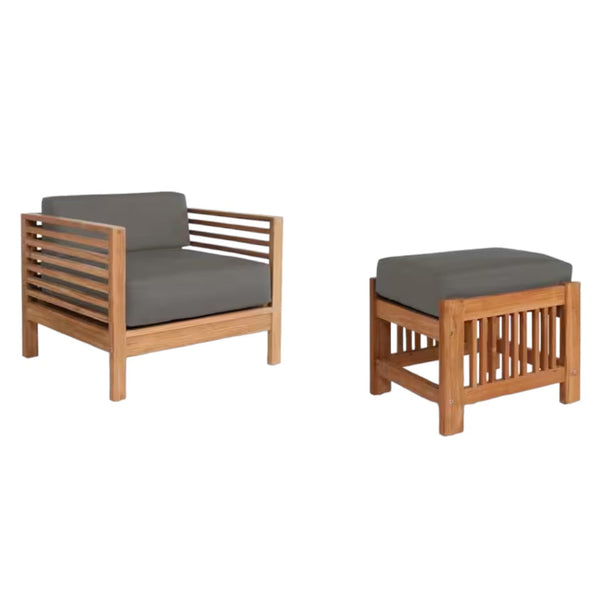 Soleil 2-piece Teak Outdoor Lounge Set with Sunbrella Cushions-Outdoor Lounge Sets-HiTeak-Charcoal-LOOMLAN