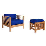 Soleil 2PC Teak Outdoor Lounge Set Sunbrella Cushion-Outdoor Lounge Sets-HiTeak-True Blue-LOOMLAN