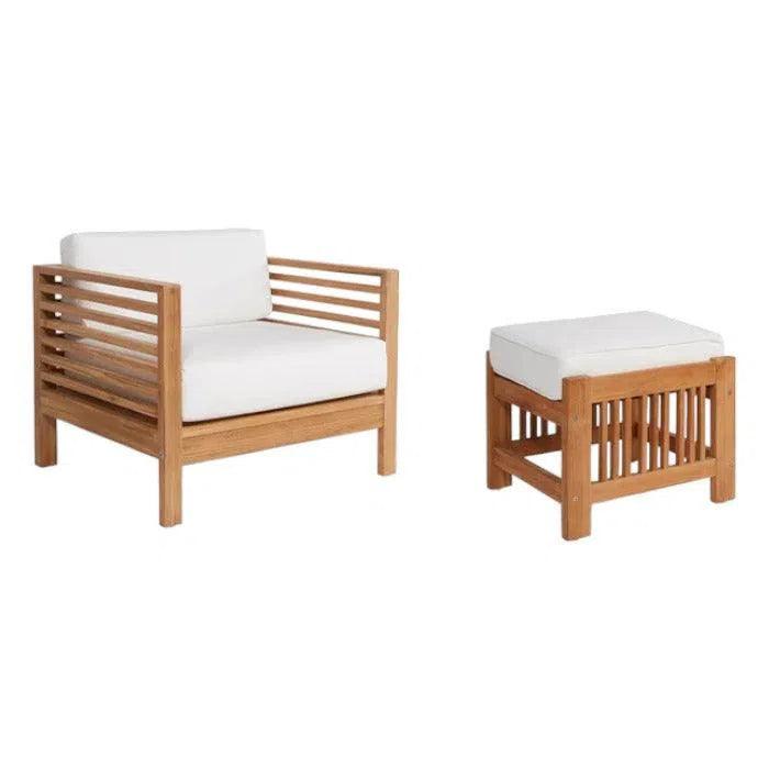 Soleil 2PC Teak Outdoor Lounge Set Sunbrella Cushion-Outdoor Lounge Sets-HiTeak-White-LOOMLAN