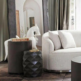 Solid Wood Accent Table Grey Geometric Motif