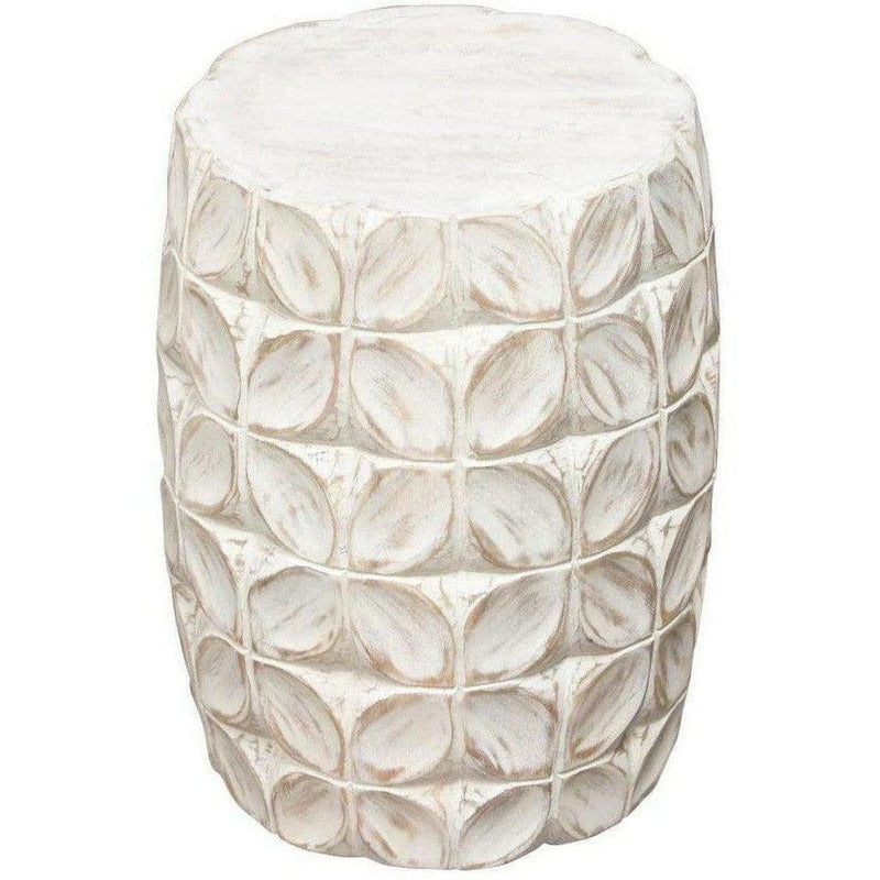 Solid Wood Accent Table White Leaf Motif