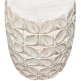 Solid Wood Accent Table White Leaf Motif