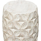 Solid Wood Accent Table White Leaf Motif